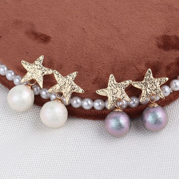 

new arrival women's stud earrings gold color stars with white purple pearls stud earring accessories for ladies, Golden;silver