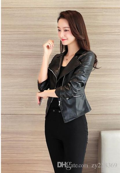 

korean costumes, new fashion designers, elaborate ladies fashion, black, slim streetwear, round neck, pu jacket, jacket