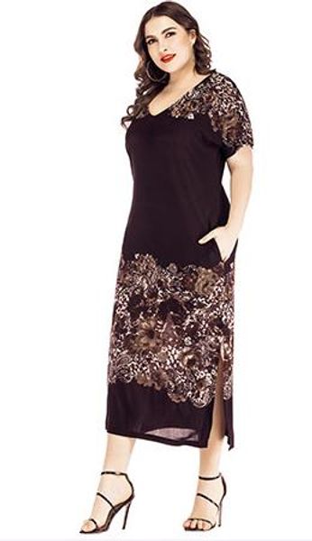 

Plus Size Flora Printed Dresses Summer V Neck Panelled Dresses Casual Ladies Split Blouse Dresses