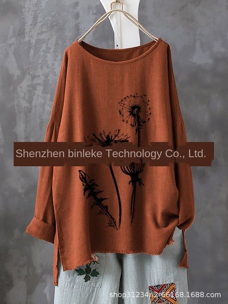 

2019 autumn printing long sleeve size t-shirt casual breathable cotton and linen large size t-shirt, White