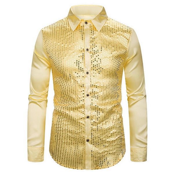 

mens luxury sequin glitter shirts new long sleeve silk satin shiny disco party shirt men stage dance prom costume shirts, White;black