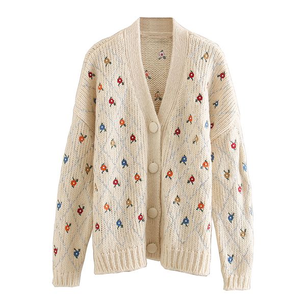 

сладкий chic вышивки cardigans женщины моды однобортный v шеи свитер элегантный женские длинные рукава перемычки, White