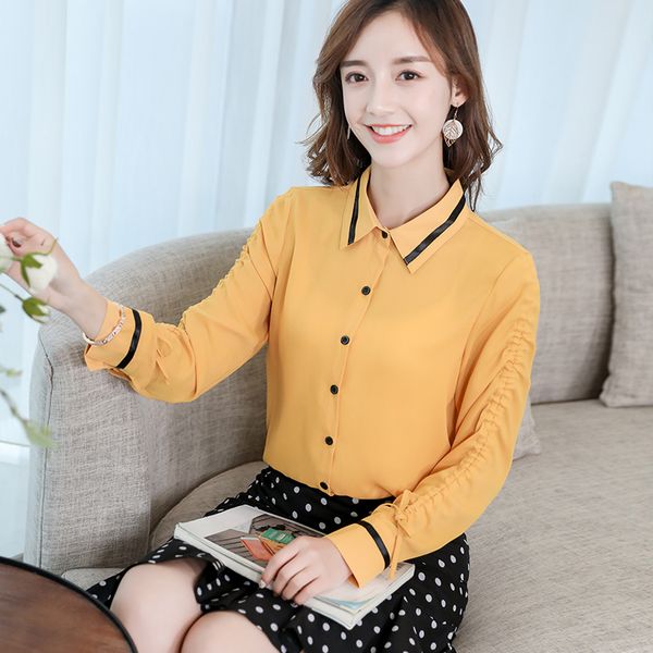 

spring and summer new korean version of casual fashion wild shirt solid color long sleeves slim-fit womens, White