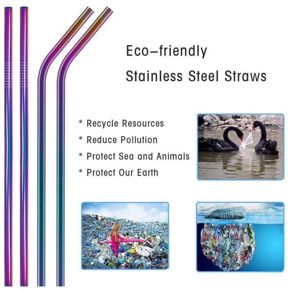

stainless steel straw, multicolor reusable metal drinking straws 8.5 inch with cleaning brush and silicon tips for 20oz/ 30oz tu other dinne