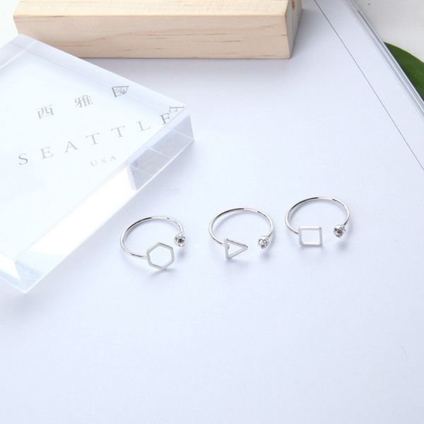 

punk fashion new ring simple geometric polygon triangle square open crystal lady wholesale sales ring rings for women, Silver