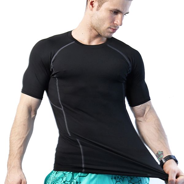 

mens fitness t-shirt male compression t-shirts sports tshirt fitness t-shirt bodybuilding tees running shirt short rashgard, Black;blue