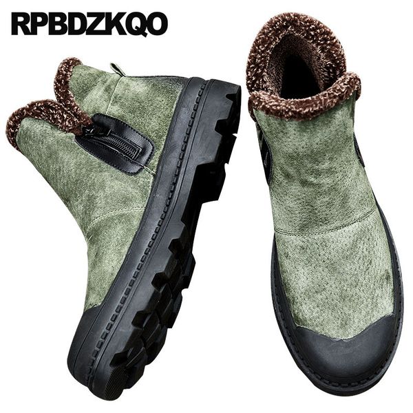 

shoes zipper designer ankle green booties british style casual suede winter men boots with fur stylish fall autumn black lace up