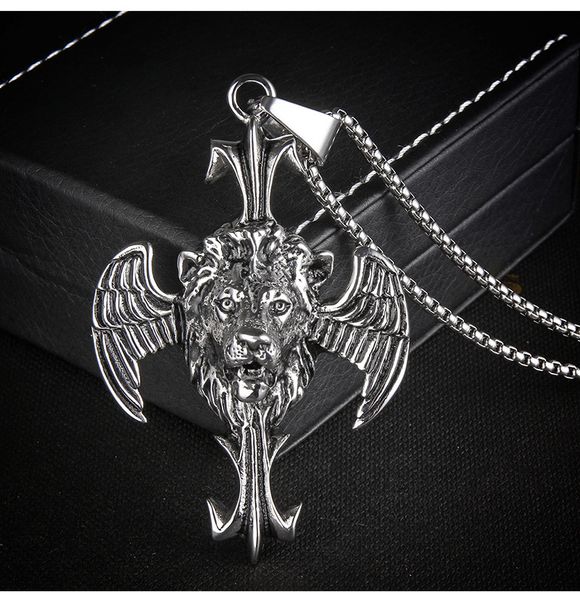 

ожерелье европейских и американских панк-стиль личности титановые стали лев крест крылья подвеска из нержавеющей стали господствовать мужски, Silver