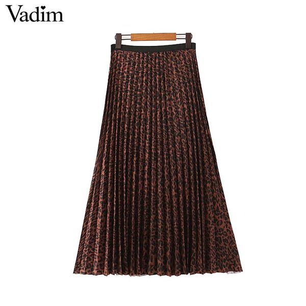 

vadim women leopard print pleated skirt elastic waist animal pattern basic female stylish wild ankle length skirts ba839, Black
