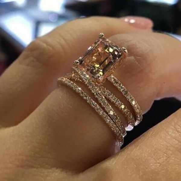 

luxury female girls crystal cz stone ring rose gold color shining full zircon rings promise engagement party jewelry for women, Golden;silver