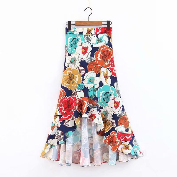 

популярная новая linjia 48-8884 европейская и американская мода праздничный ветер нерегулярный цветок юбка длиной до половины длины, Black