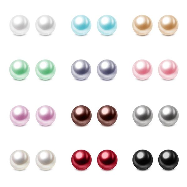 

meshow pearl earrings steel pearl stud earrings set for women girls faux pack (3mm- 12mm, white colored, Golden;silver