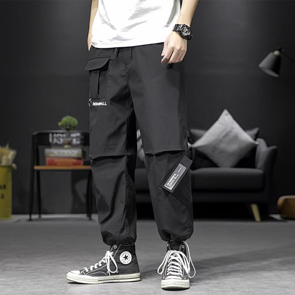 

100polyester cargo plus size japanese casual p6 mens pants casual brand pant for men, Black