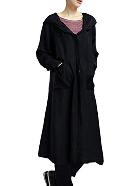 

mordenmiss women's linen drape cloak trenchcoat hood, Black;gray