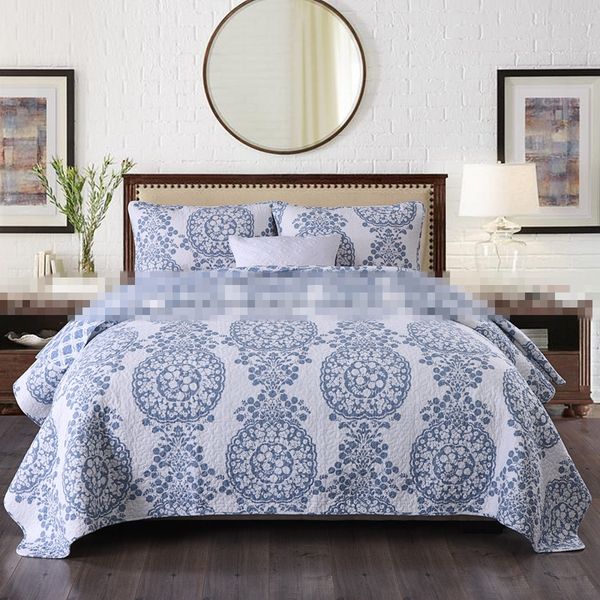 

3pcs bohemian style floral patchwork quilt 100%cotton bedspread full  king size printing bed cover al