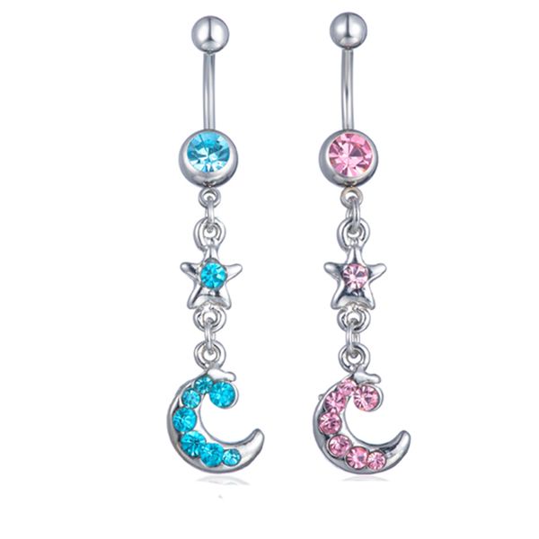 

d0076 star and moon belly button navel rings body piercing jewelry dangle accessories fashion charm, Silver