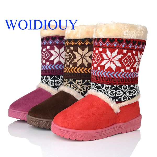 

warm boots female shoes women boots handmade plush boho ethnic flat winter shoes woman snow booties botas mujer female, Black