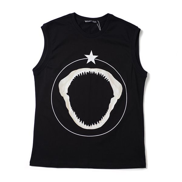 

2020 summer sleeveless quality men designer t shirt clothing shirt t shark tee bone circle star cotton high teeth huxkg, Black