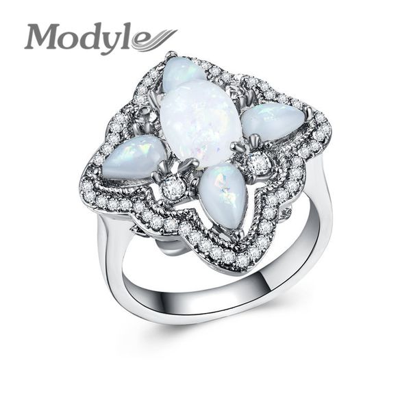 

wukalo vintage unique fire opal women rings oval princess flower wedding bands jewelry female range accessory, Slivery;golden