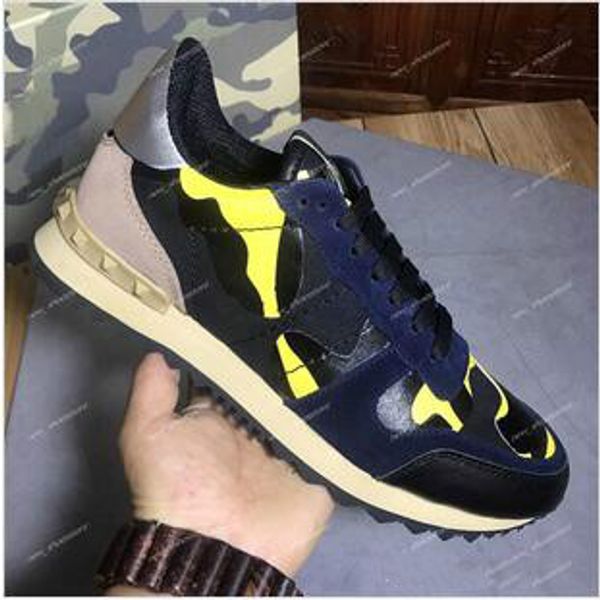 

shoes fashion stud rivet camouflage sneakers men women leather flats luxury designer trainers casual shoes tennis dress sneaker, Black
