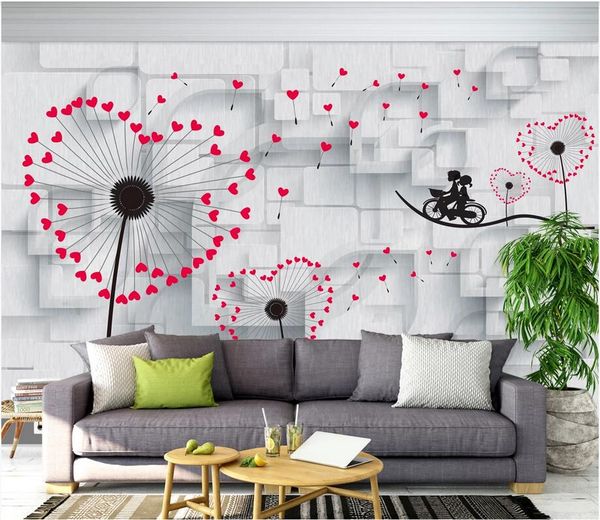

3d wallpaper custom p mural 3d love elegant romantic dandelion love tv background home decor murals wallpaper for walls 3 d