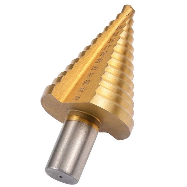 

5-35mm hss titanium coated step drill bit drilling fluted edges step drill bit reamer triple-cornered shank wood metal drilling