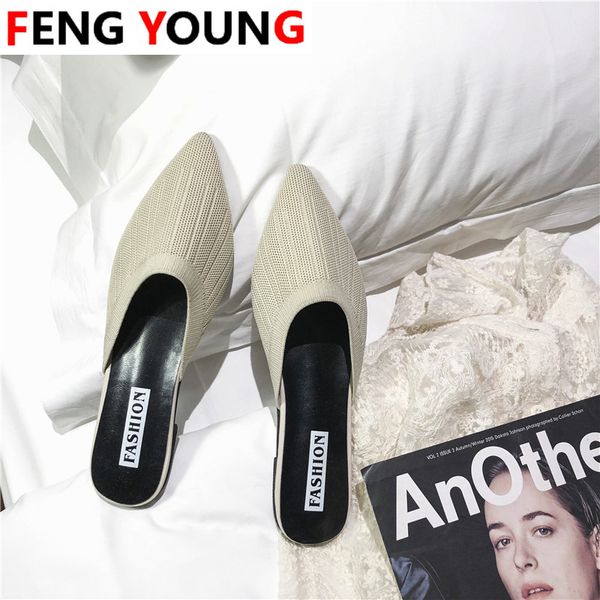 

new women's summer woven breathable lazy slippers flat sandals women mule slides shoes solid slipper fashion pointed, Black