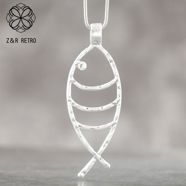 

2019 necklace female link chain big pendant necklace neck decoration vintage sweater fish zinc alloy women accessories, Silver