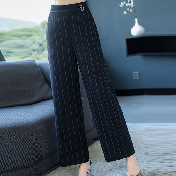 

2xl brand wool blend trousers 2019 spring autumn women's trousers new commuter pants high waist loose wide leg pants female, Black;white