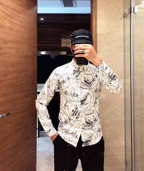 

2019 мужская рубашка мужская рубашка с длинными рукавами цветок микро-эластичный шелк рубашка сорочка homme печати мужская одежда сорочка лю, White;black