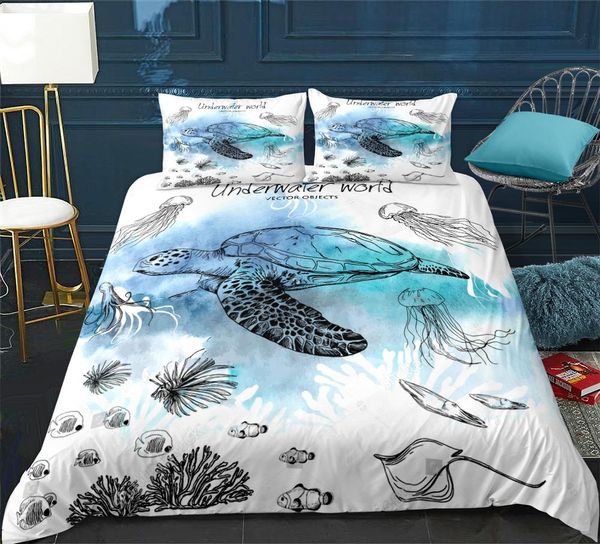 

turtle bedding set ocean animal duvet cover set boy bed jellyfish and shell bed line for kid marine life teen home textile