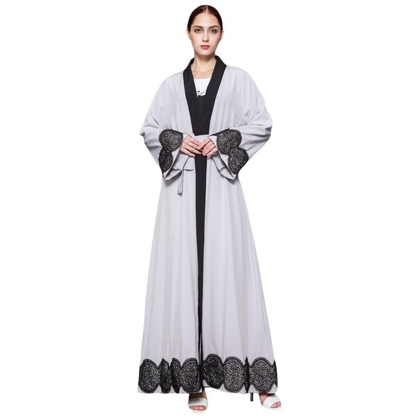 

women muslim dresses cardigan spliced crochet lace hem long sleeve islamic abaya maxi dress outwear g7125gy-xl, Red