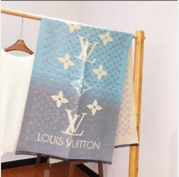 

2019 new high-quality cashmere double-sided two-color printed scarf fashion classic men's and women's wear brand scarf 180*70cm, Blue;gray
