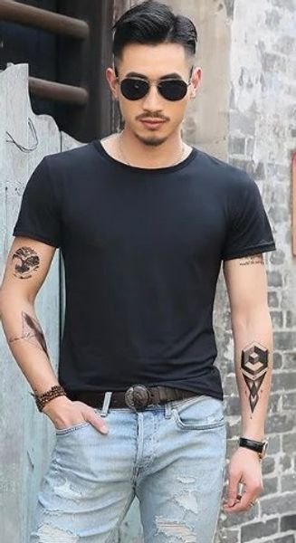 

detonation men's t-shirt cotton short sleeve loose men's t-shirt, round collar casual men's base figure-flattering coat, White;black