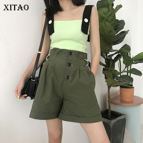 

xitao] women 2019 spring summer new korea fashion short casual tank female patchwork button kidney loose camis zll3247, White