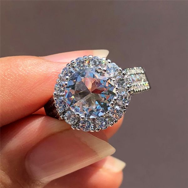 

choucong luxury female big diamond ring crystal 925 silver finger ring vintage wedding band promise engagement rings for women, Slivery;golden
