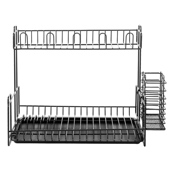 

double-layer iron + ps tableware storage rack holder shelf dish drain for kitchen storage racks holders tools