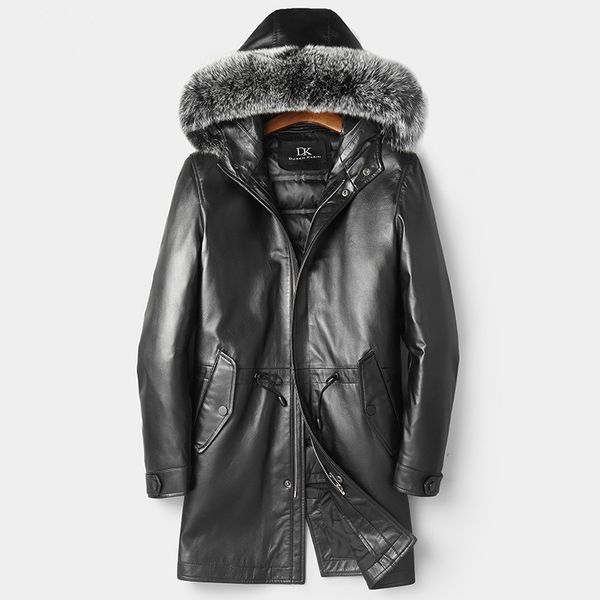 Inverno couro genuíno Down Jacket carneiro Coats Fox Fur Colarinho Branco Duck Down Parkas Hoodies longo Overcoat espessamento Aqueça alta qualidade