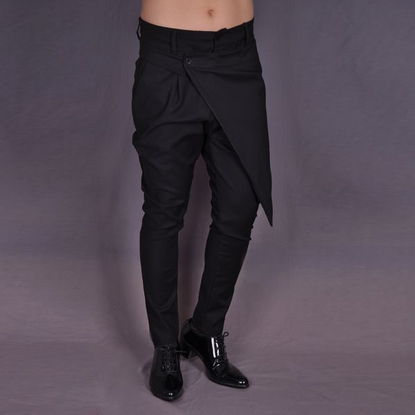 

27-44 new 2019 men's clothing plus size gd the stylist nightclub casual pants feet personality removable haren pants slim skirt, Black