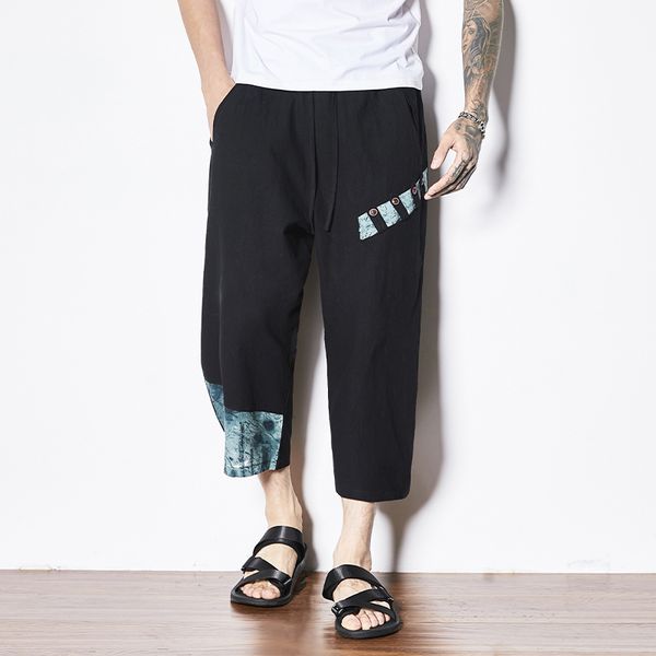 

ankle-length harem pants men chinese style casual joggers men spring summer cotton streetwear sweatpants trousers, Black