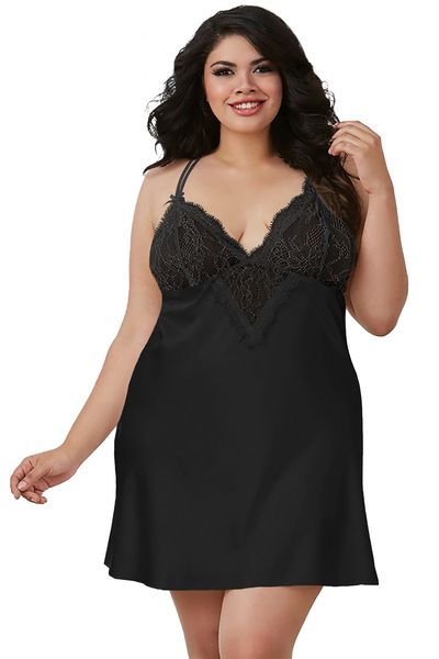 

ins plus size strap nightdress womens 2020 new style lace stitching knitted womens skirt two-piece set sale, Black