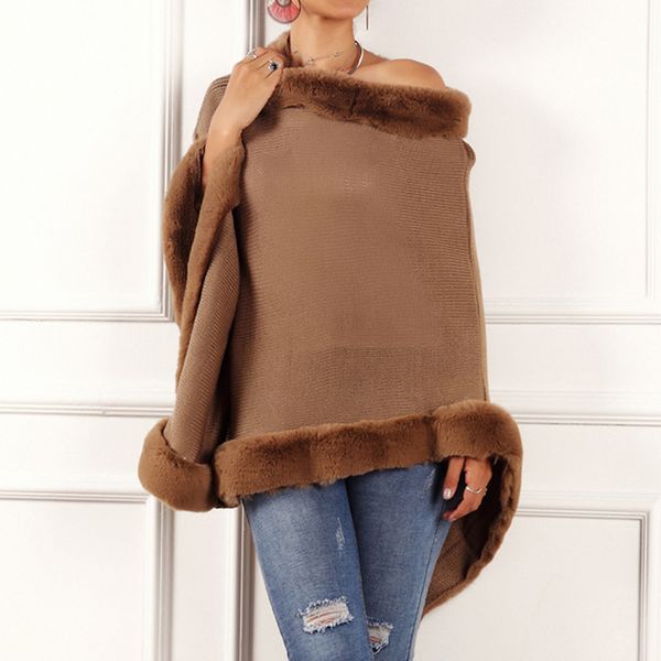 

fur pullover poncho wraps knit cape shawl round collar fur sweater coat women winter new solid color sweater loose, White;black