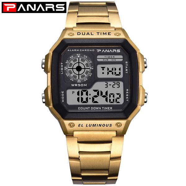 

panars business men watches waterproof casual watch stainless steel digital wristwatch clock relogio masculino erkek kol saati, Slivery;brown