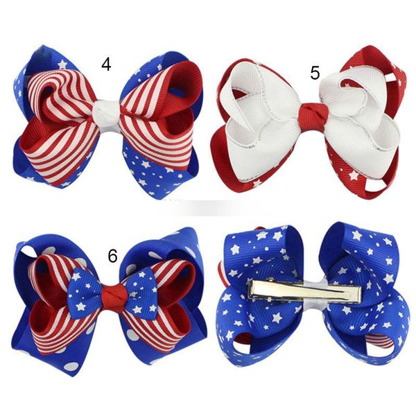 

american flag print barrettes bow hair clip swallowtail hairpins hair bow with clip 4th of july independence day kids hair accessories, Slivery;white