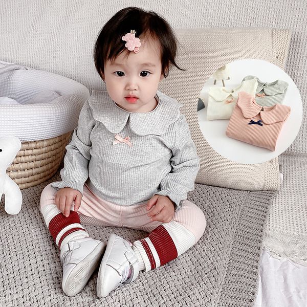 

new baby-years old baby lotus leaf collar korean-style girls bottoming shirt spring and autumn, Blue
