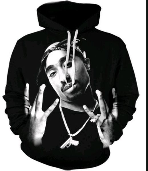 

новая мода пары черные толстовки мужчины женщины унисекс 3d печати tupac свитер толстовка куртка пуловер топ m-4xl, Black