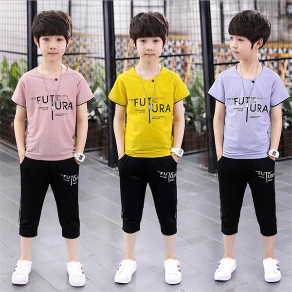 

boys clothes sets summer 2019 children casual sports cotton +shorts 2pcs tracksuits for teenager boys clothing 4-12 years, White