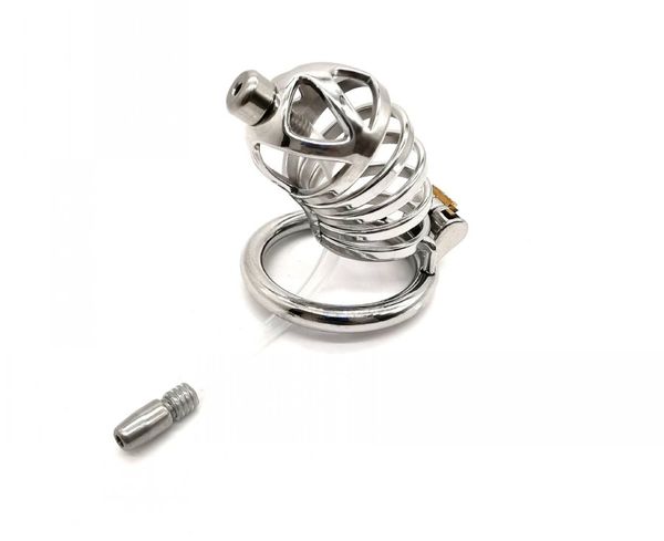 Cintura di castità maschile in acciaio inossidabile con catetere uretrale in silicone Dispositivo per gabbia di gallo curva Giocattoli Prodotti del sesso per gli uomini 12A