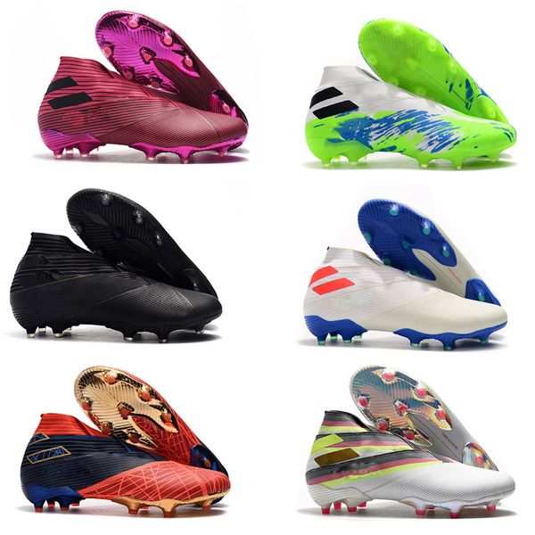 

newste 2019 mens messi nemeziz 19+ laceless fg ace 19+x 19.1 slip-on soccer shoes football high ankle boots cleats size us6.5-11, Black