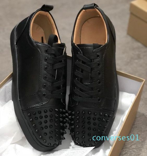 

luxury sneaker studded spikes men trainers red bottom grey new designer brand flats 100% genuine leather for us 5-12 zone co2, Black